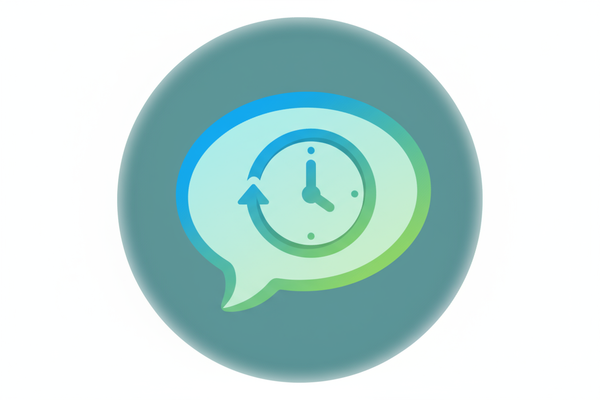 Design : Une bulle de discussion avec une horloge pour indiquer la disponibilité continue du service