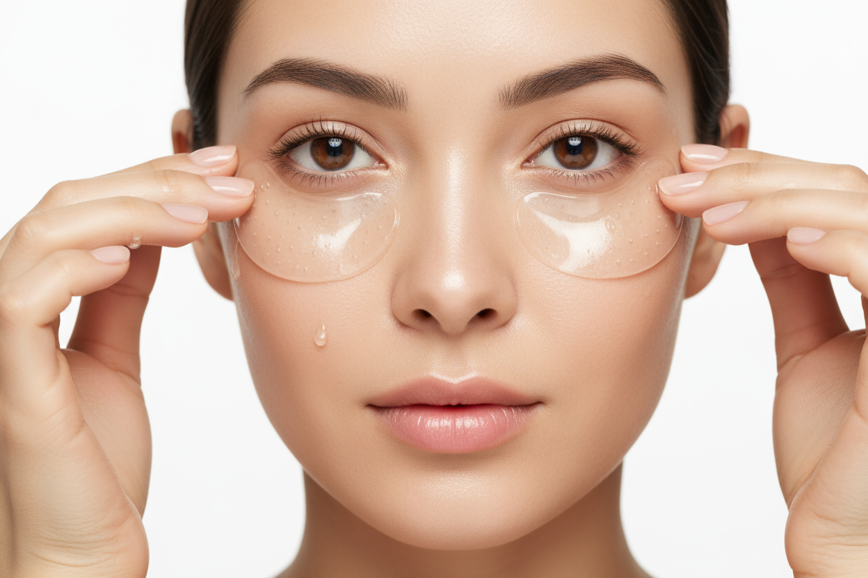 image dune femme porte patchs de couleur transparents les yeux à micro-aiguilles, soins coréens pour la peau, acide hyaluronique, 1 à 10 pièces, pour Anti-rides, vieillissement, cernes, masque hydratant